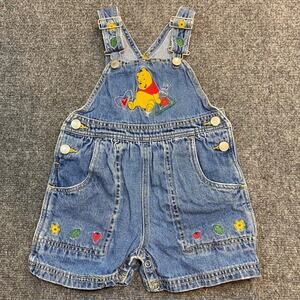 Vintage 90s Disney Winnie The Pooh Embroidered Denim Kids 3T Overall Shorts